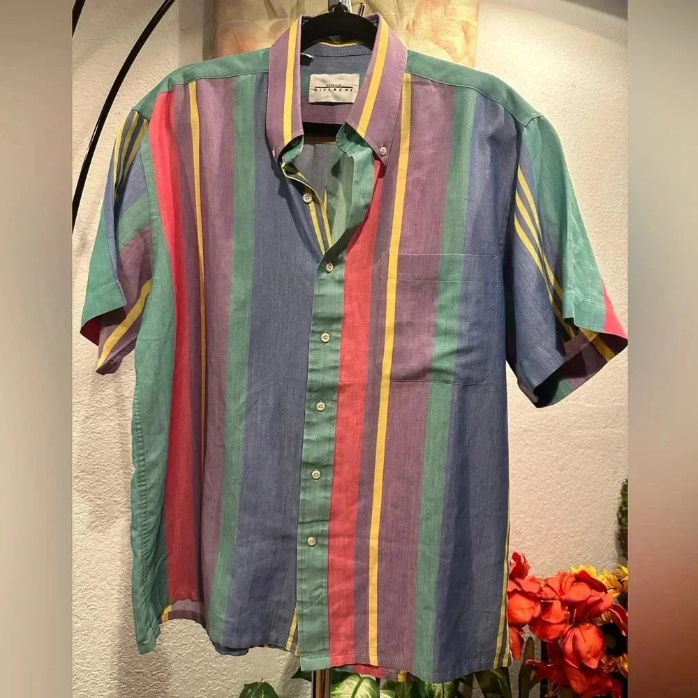 Givenchy Authentic Multicolor Stripe Button-Up Shirt - Size Men's Large